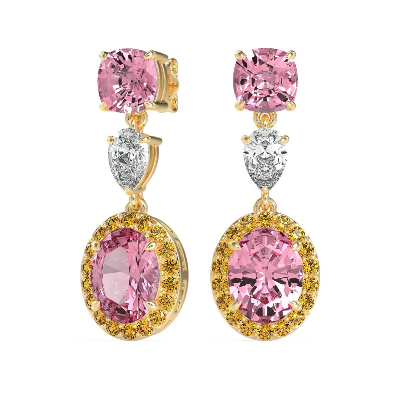 Three-Stone Dangle Halo Earrings