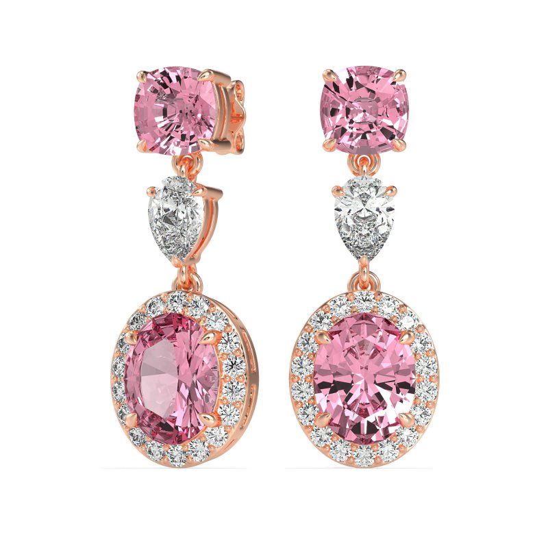 Three-Stone Dangle Halo Earrings