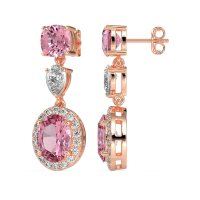 Three-Stone Dangle Halo Earrings