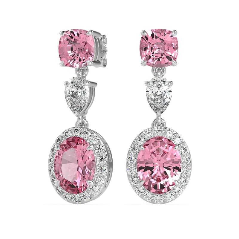Three-Stone Dangle Halo Earrings