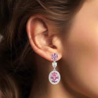 Three-Stone Dangle Halo Earrings