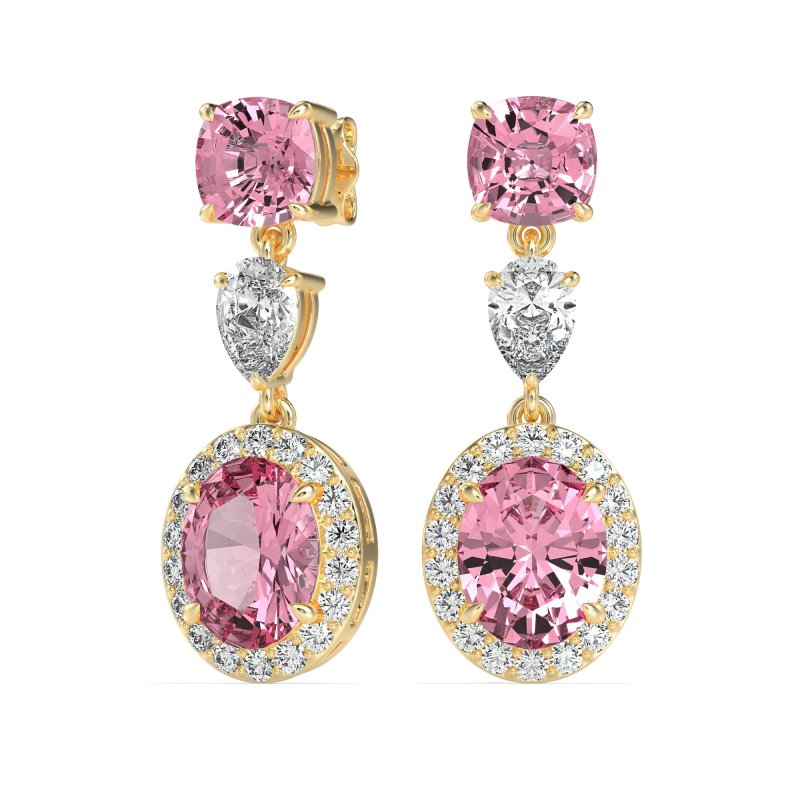 Three-Stone Dangle Halo Earrings