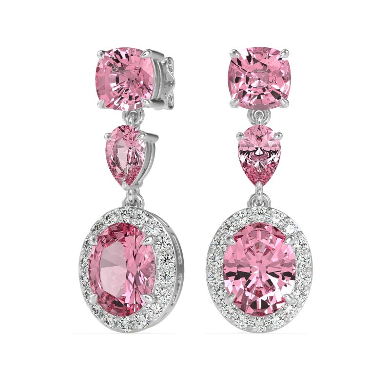 Three-Stone Dangle Halo Earrings