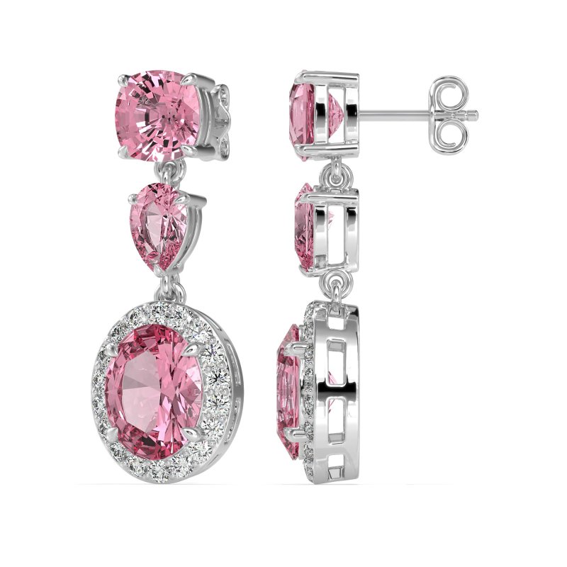 Three-Stone Dangle Halo Earrings