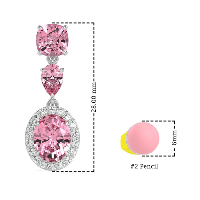 Three-Stone Dangle Halo Earrings