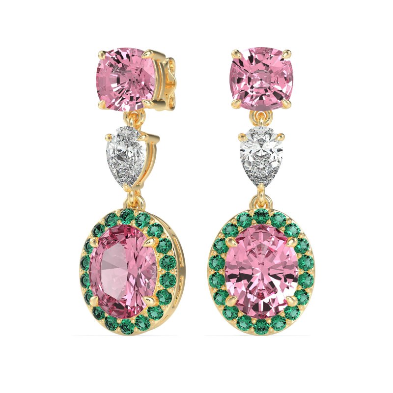 Three-Stone Dangle Halo Earrings