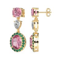 Three-Stone Dangle Halo Earrings