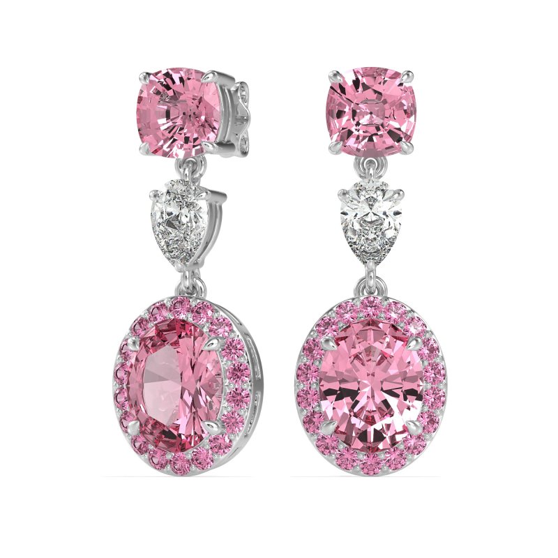 Three-Stone Dangle Halo Earrings