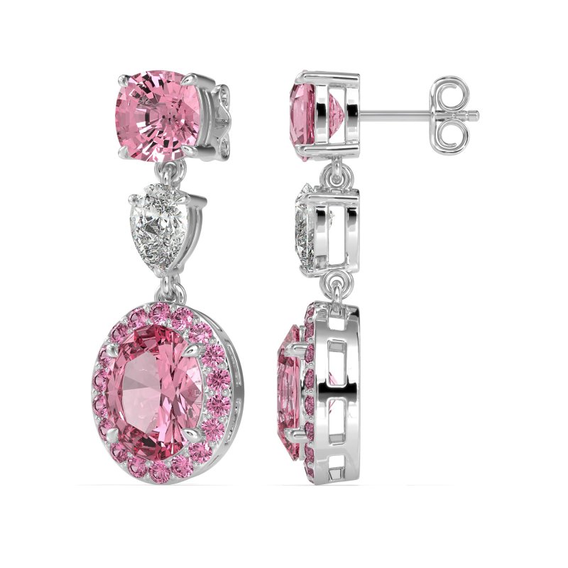 Three-Stone Dangle Halo Earrings