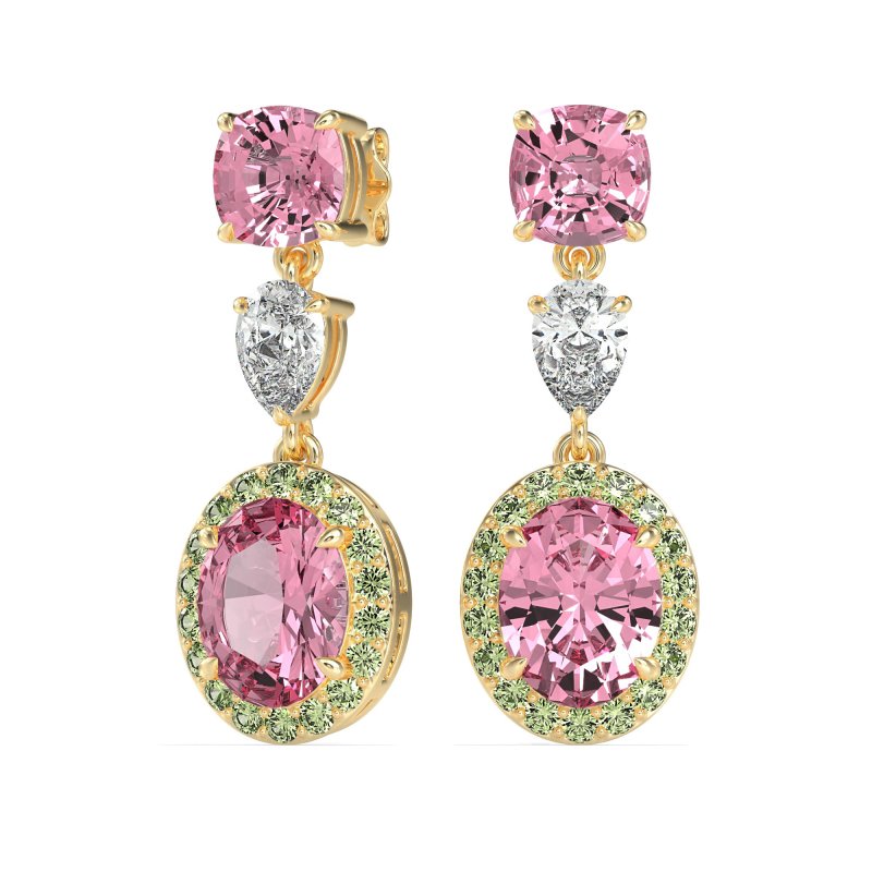 Three-Stone Dangle Halo Earrings
