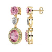 Three-Stone Dangle Halo Earrings