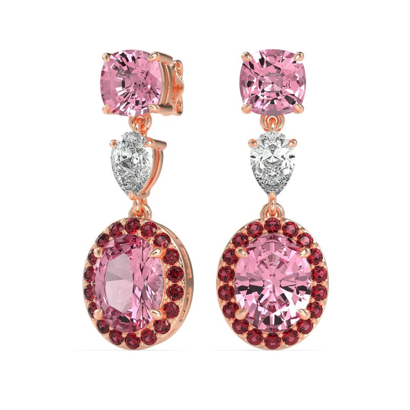 Three-Stone Dangle Halo Earrings