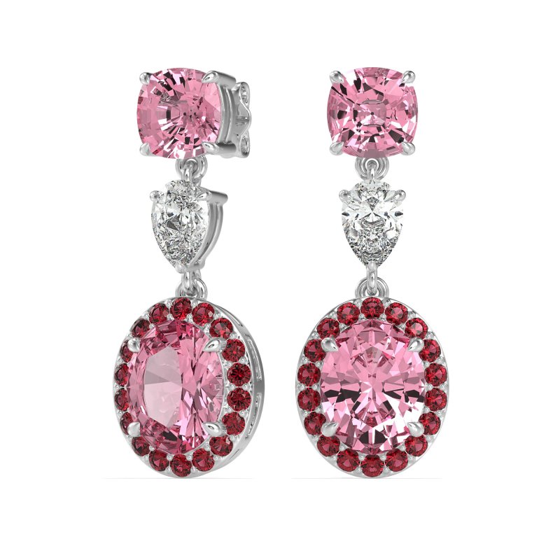 Three-Stone Dangle Halo Earrings