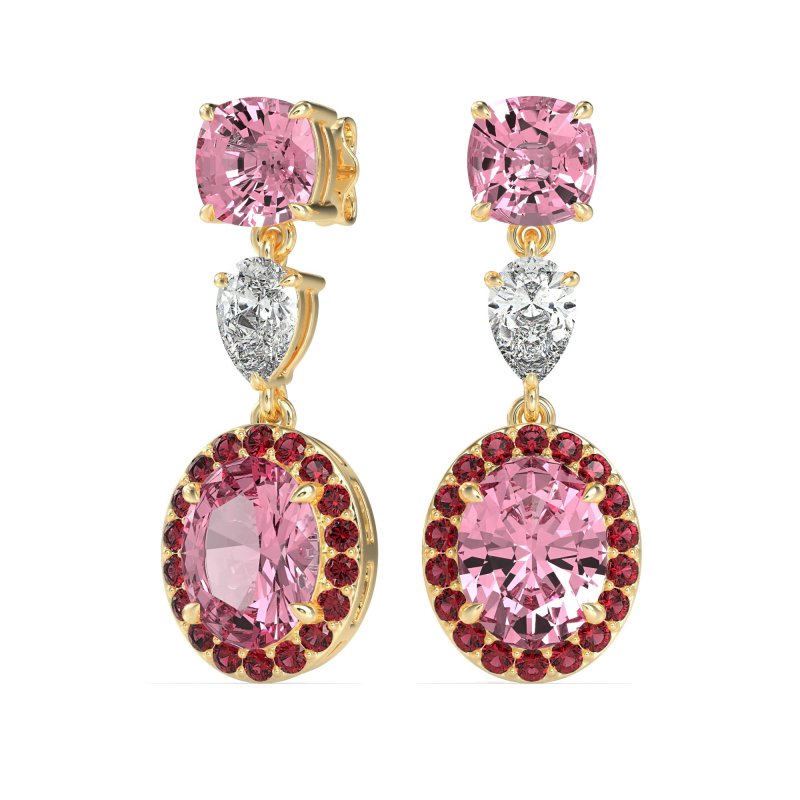 Three-Stone Dangle Halo Earrings