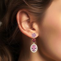 Three-Stone Dangle Halo Earrings