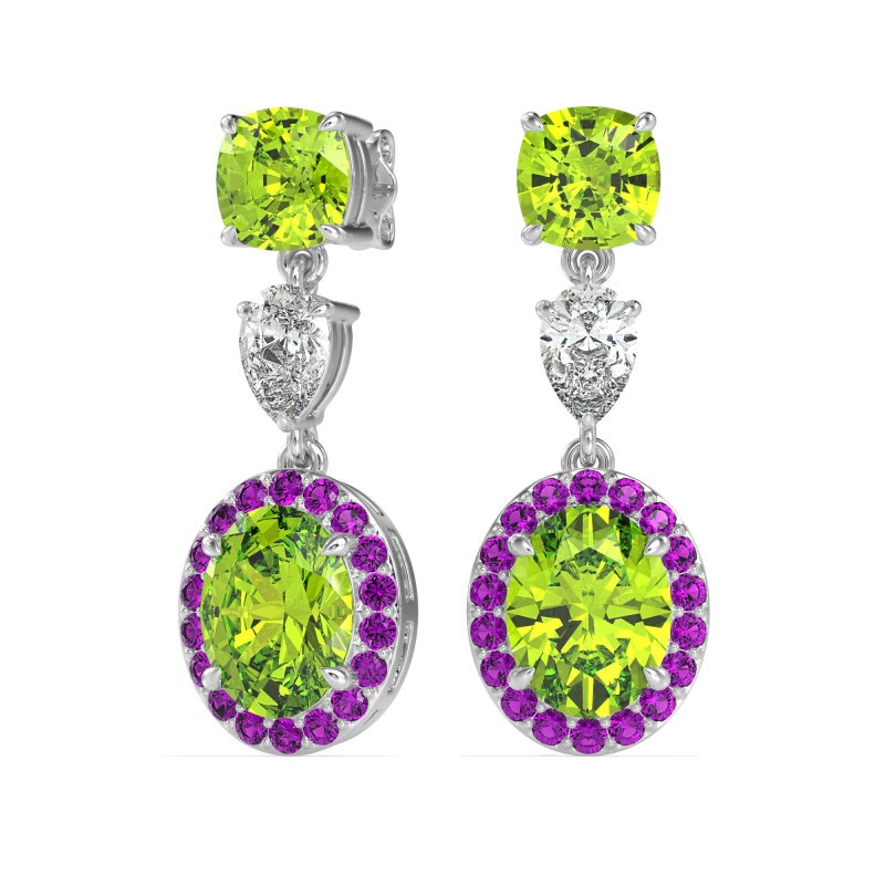 Three-Stone Dangle Halo Earrings