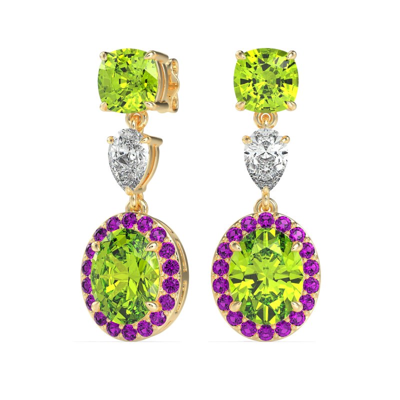 Three-Stone Dangle Halo Earrings