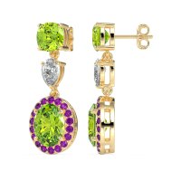 Three-Stone Dangle Halo Earrings