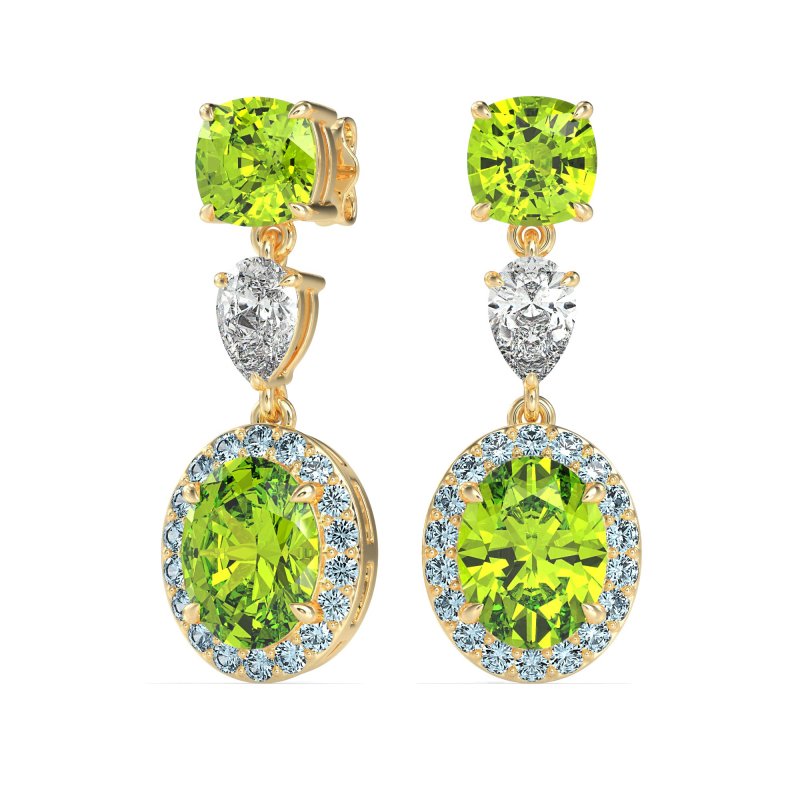 Three-Stone Dangle Halo Earrings