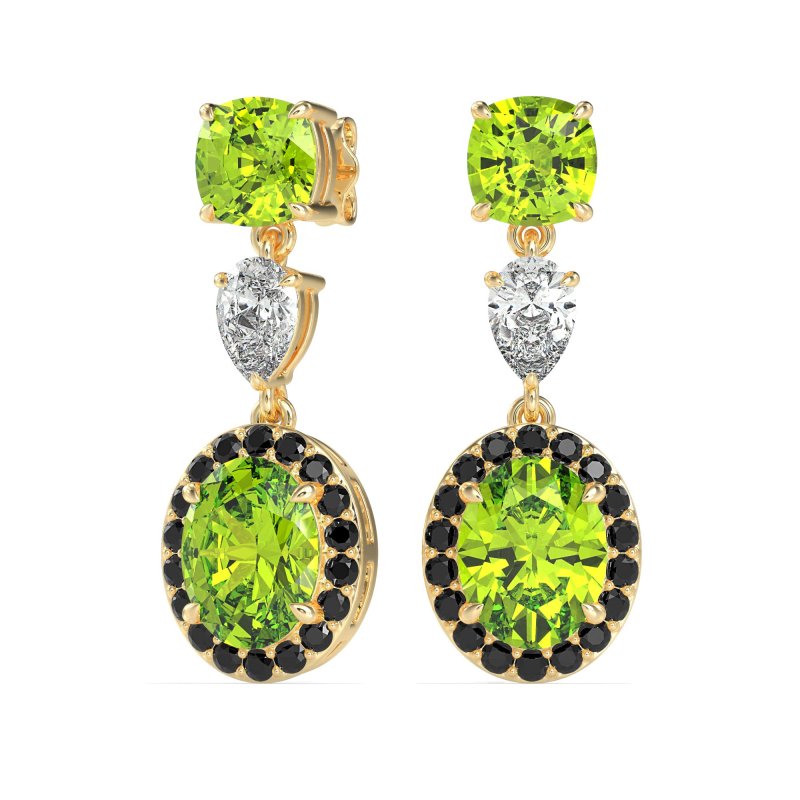 Three-Stone Dangle Halo Earrings