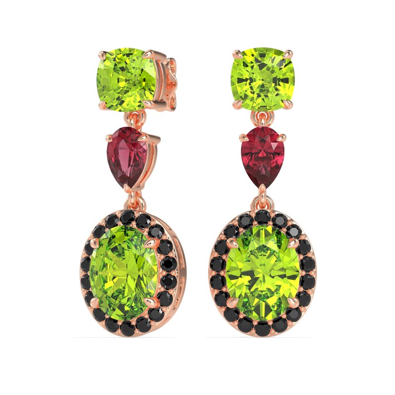 Three-Stone Dangle Halo Earrings