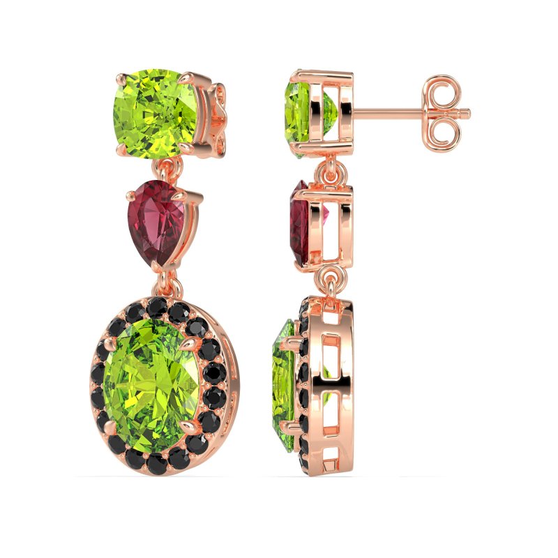 Three-Stone Dangle Halo Earrings