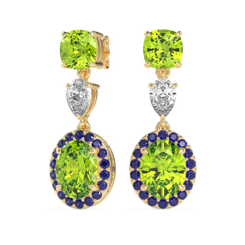 Three-Stone Dangle Halo Earrings