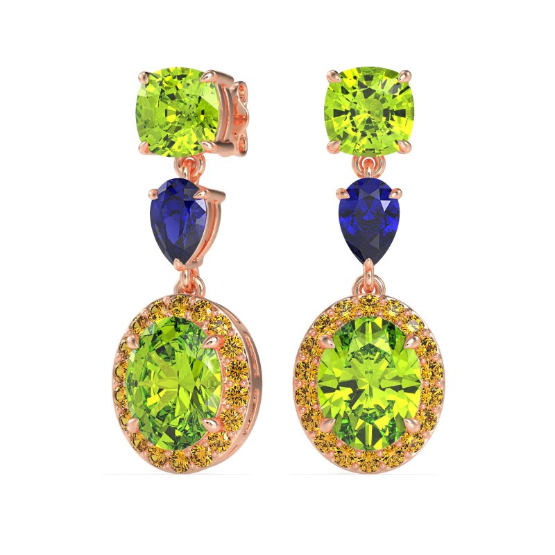 Three-Stone Dangle Halo Earrings