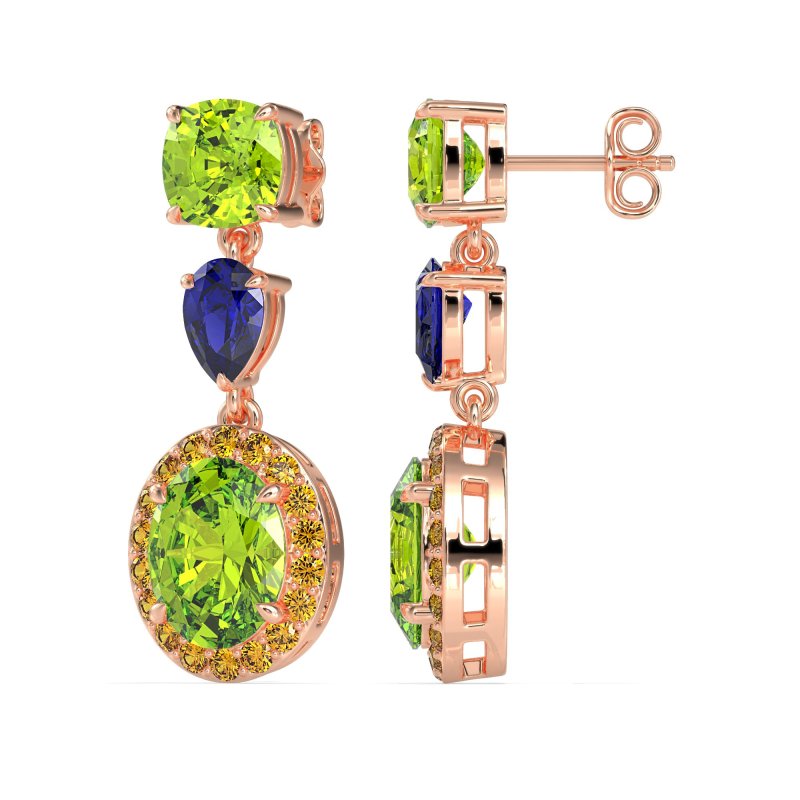 Three-Stone Dangle Halo Earrings