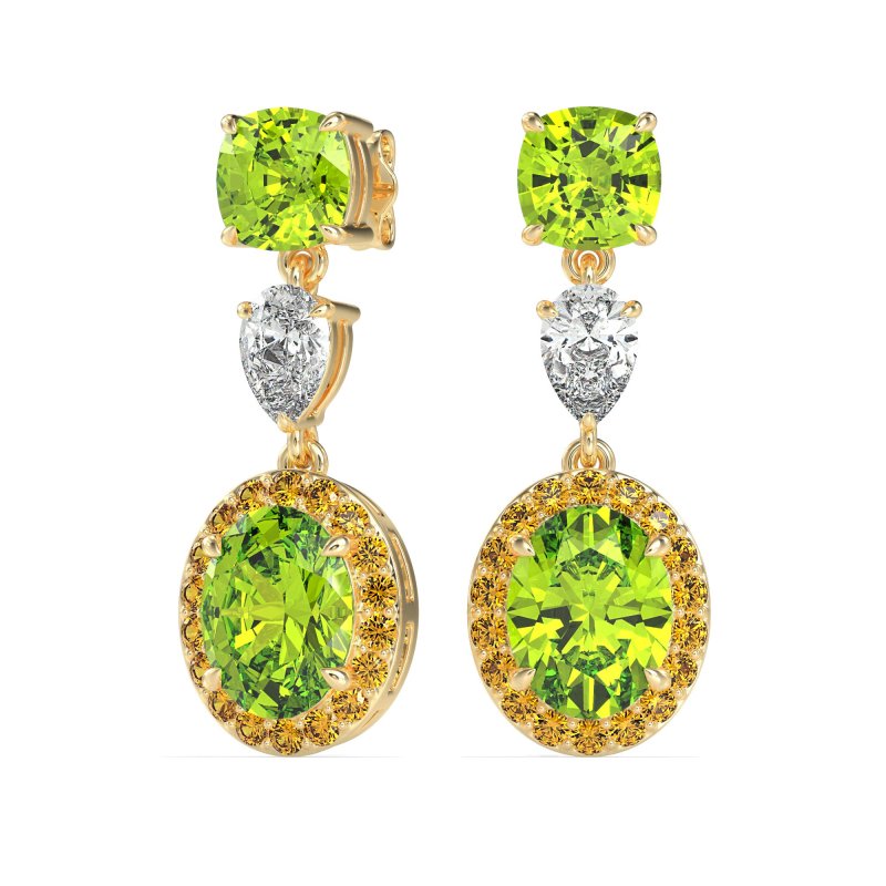 Three-Stone Dangle Halo Earrings