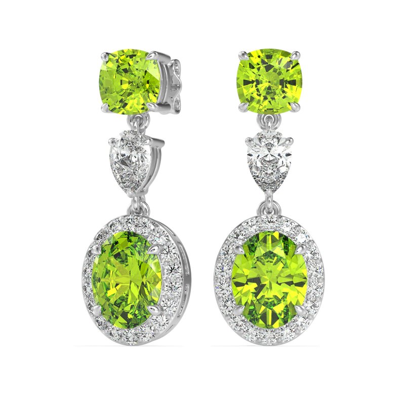 Three-Stone Dangle Halo Earrings
