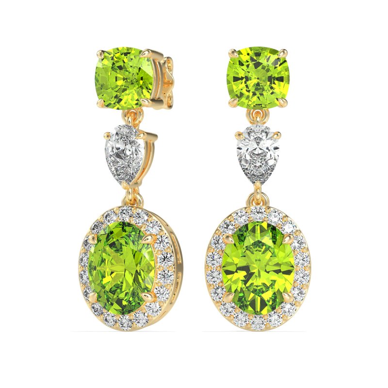 Three-Stone Dangle Halo Earrings