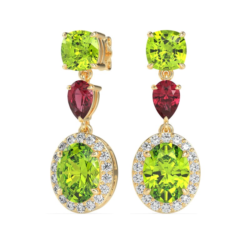 Three-Stone Dangle Halo Earrings