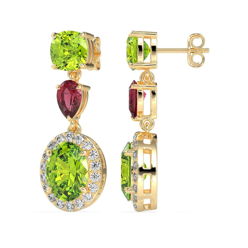 Three-Stone Dangle Halo Earrings