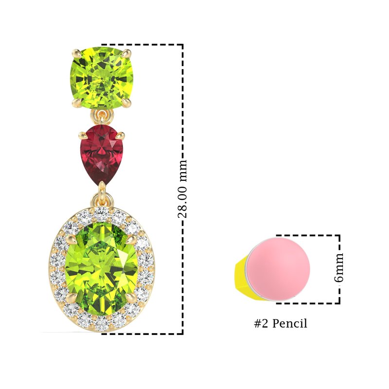 Three-Stone Dangle Halo Earrings