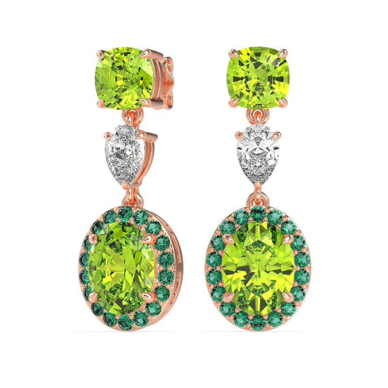 Three-Stone Dangle Halo Earrings