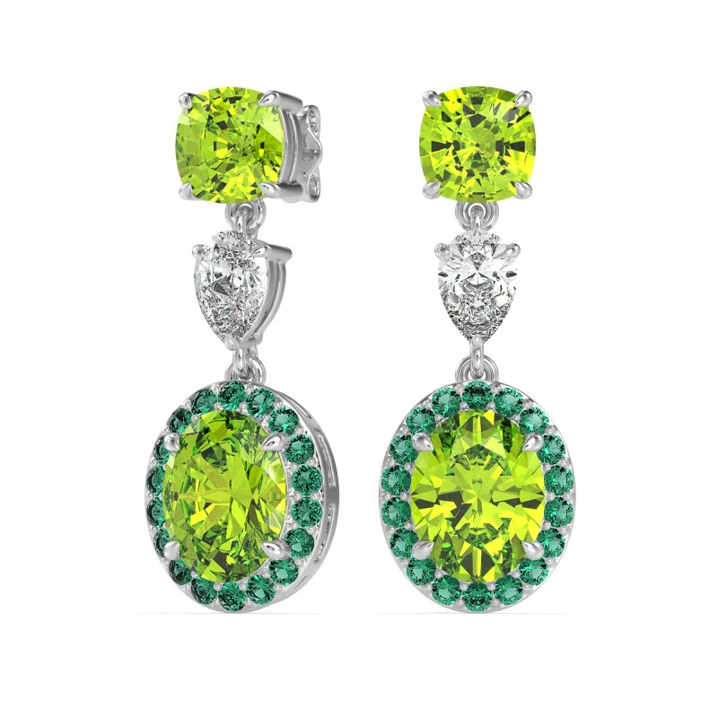 Three-Stone Dangle Halo Earrings