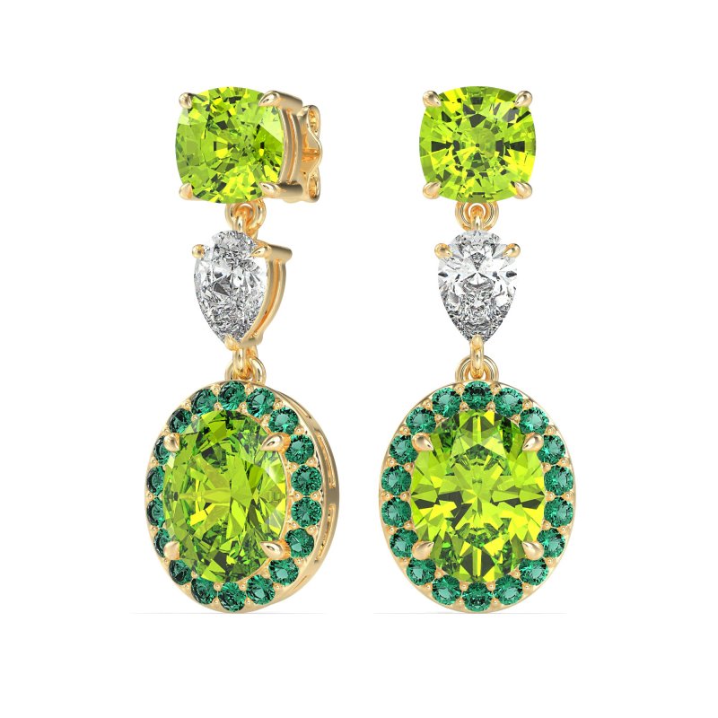 Three-Stone Dangle Halo Earrings
