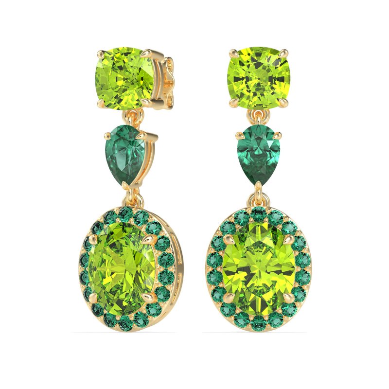 Three-Stone Dangle Halo Earrings
