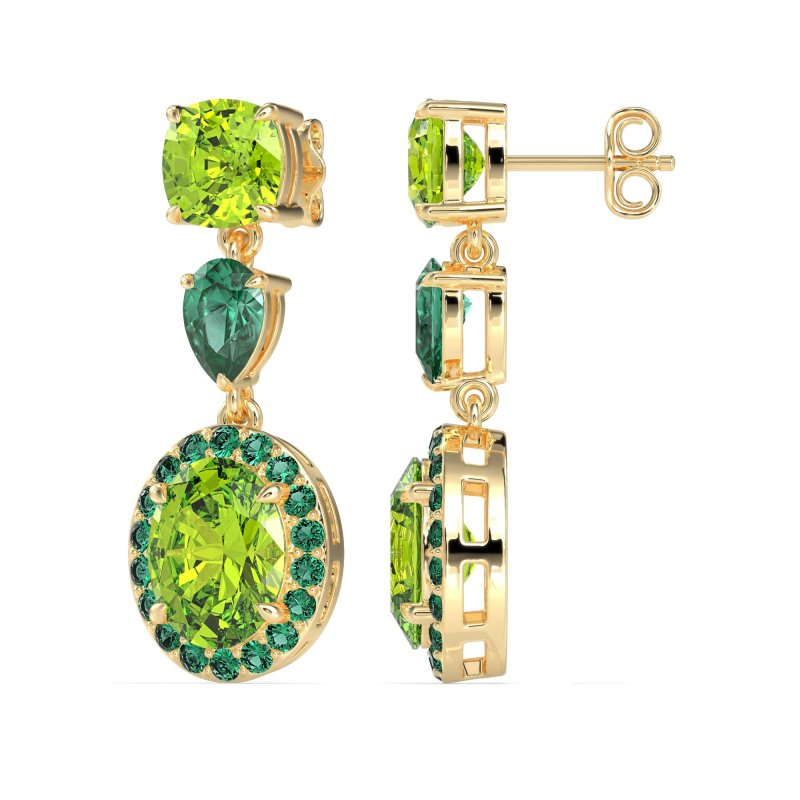 Three-Stone Dangle Halo Earrings