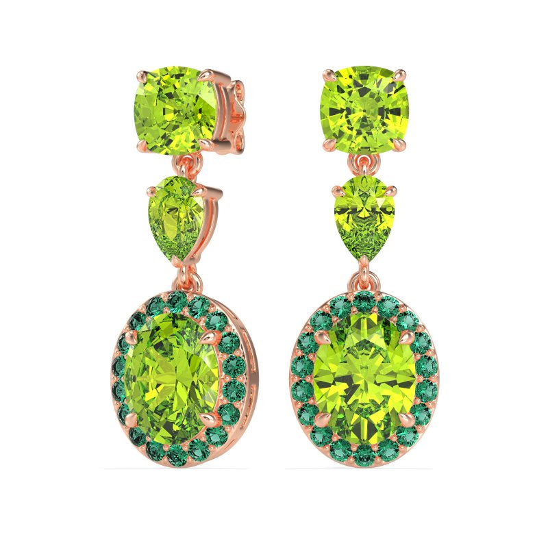 Three-Stone Dangle Halo Earrings