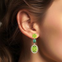 Three-Stone Dangle Halo Earrings