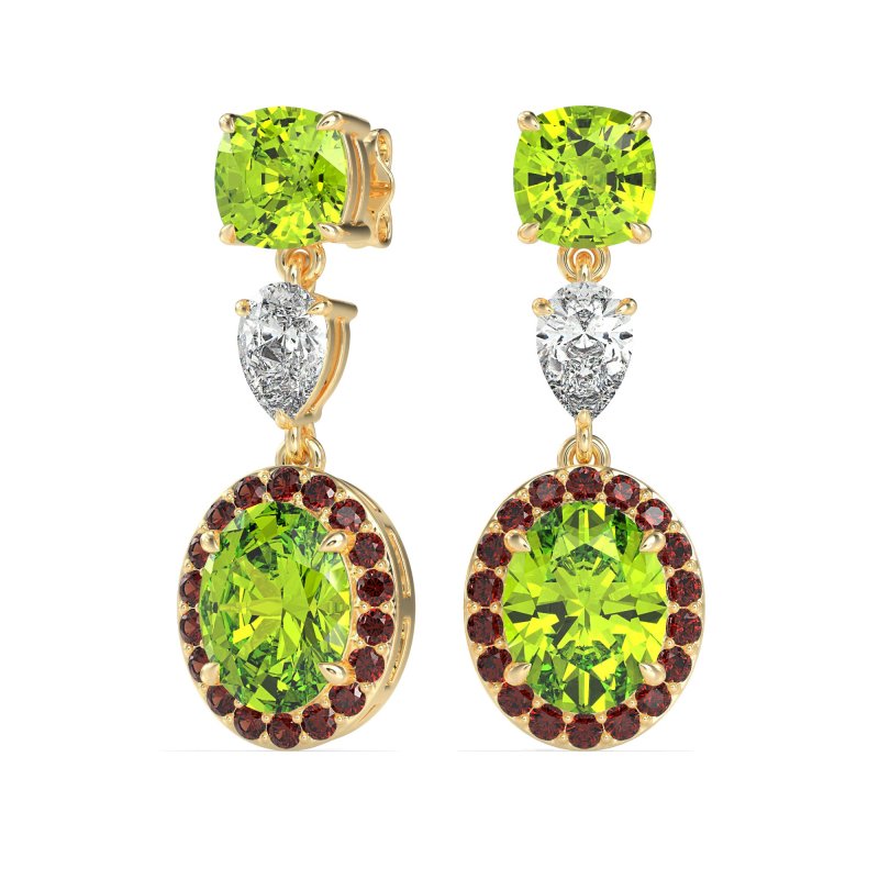 Three-Stone Dangle Halo Earrings