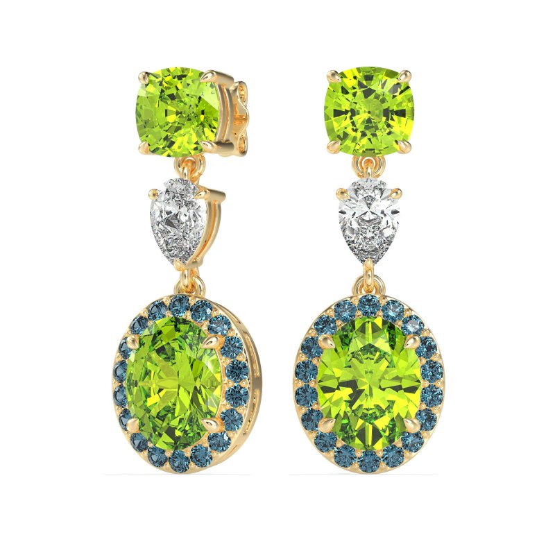 Three-Stone Dangle Halo Earrings