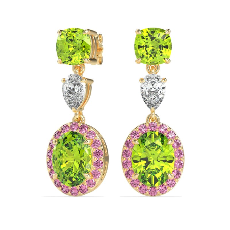 Three-Stone Dangle Halo Earrings