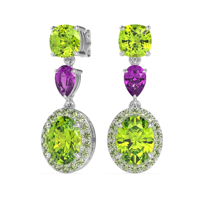 Three-Stone Dangle Halo Earrings