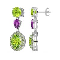 Three-Stone Dangle Halo Earrings