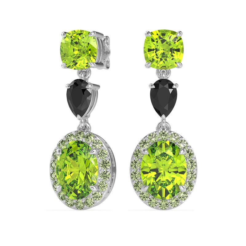 Three-Stone Dangle Halo Earrings