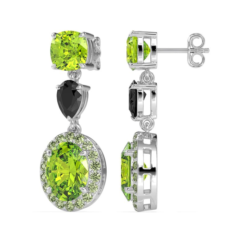 Three-Stone Dangle Halo Earrings