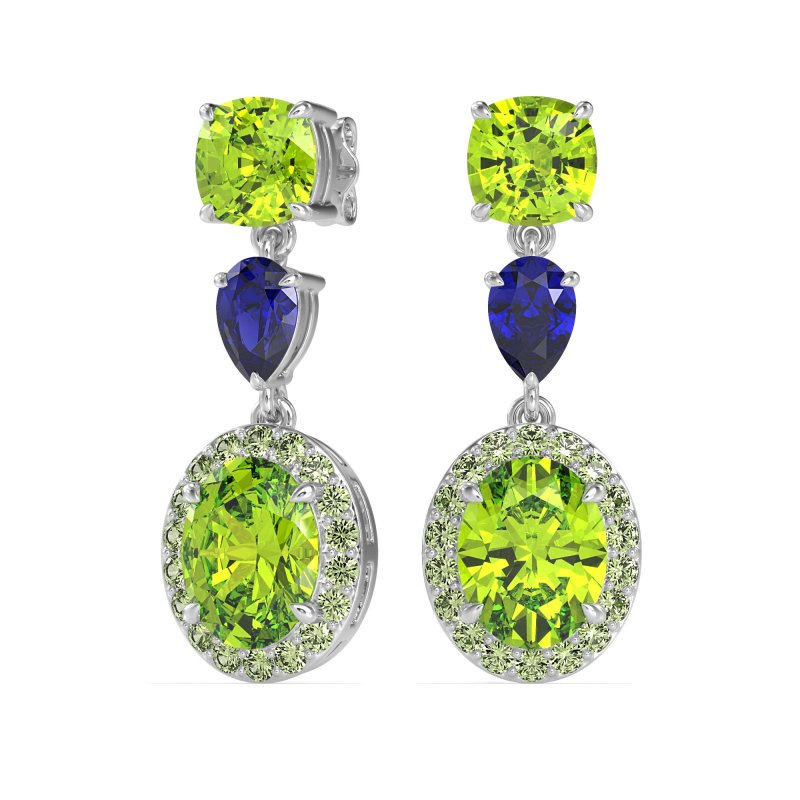 Three-Stone Dangle Halo Earrings